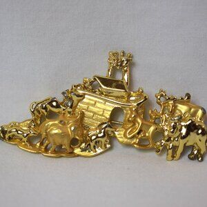 Vintage Gold Tone American Jewelry Co Noah's Ark Pin Brooch